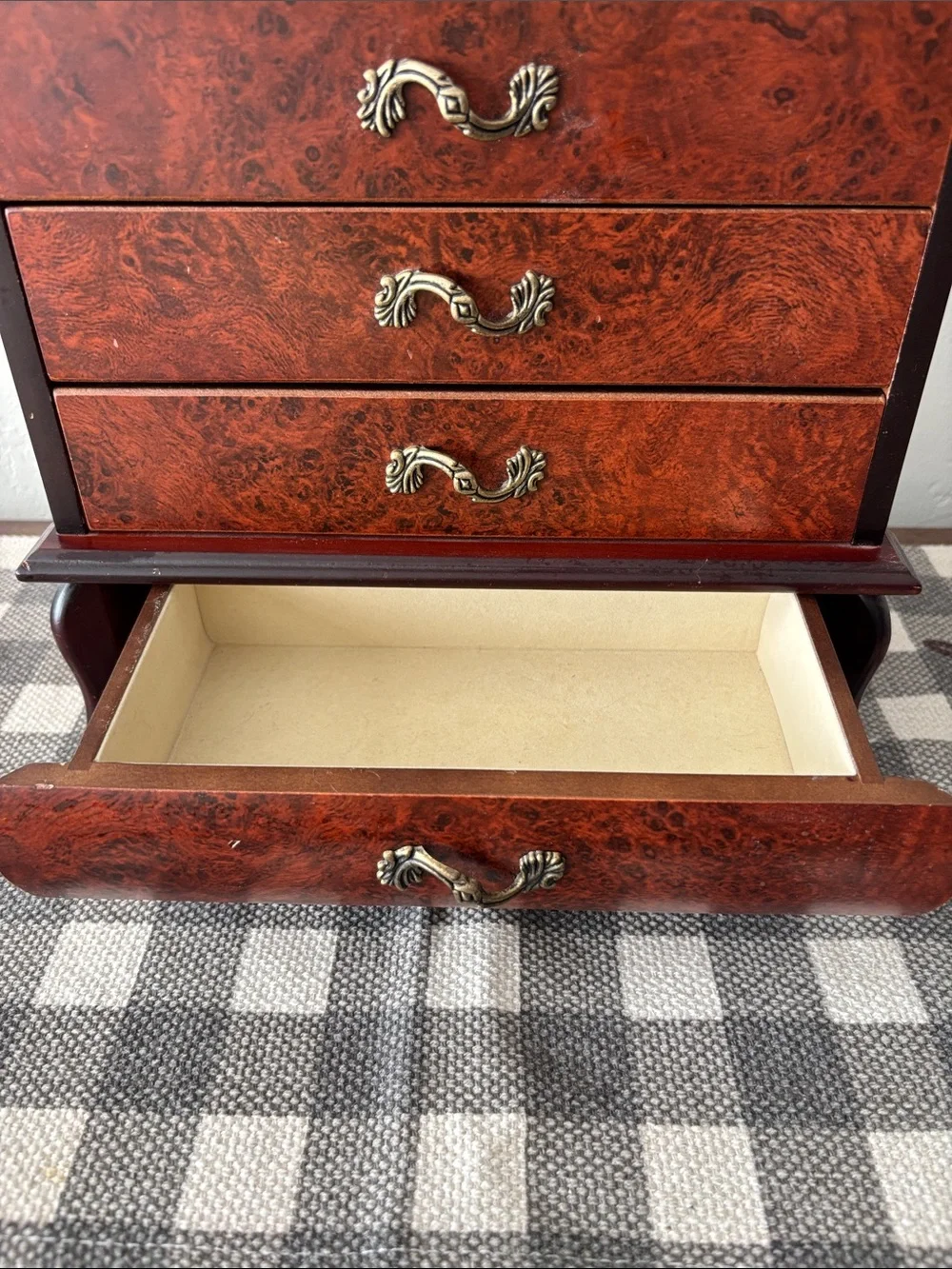 Vintage faux burled wood jewelry box